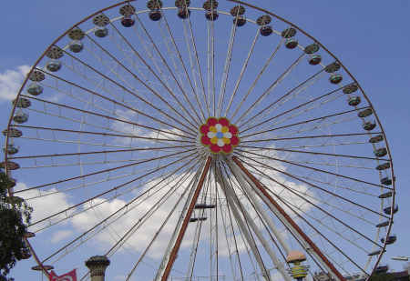 Das Blumenrad ist fast so hoch wie das echte Riesenrad,...